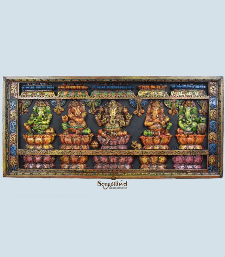 Wood carved Ganesh Wall panel