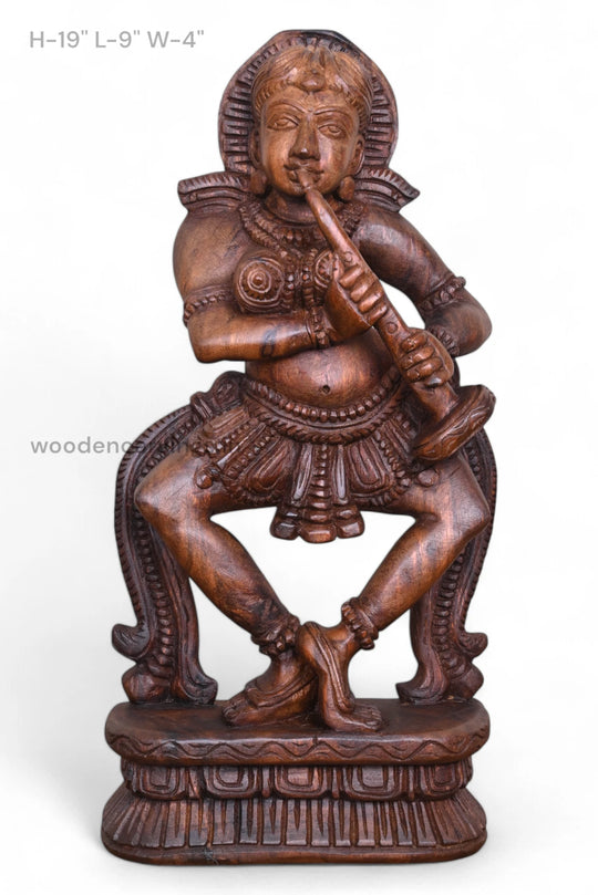 Stunning Lady Playing With Shehnai Detaily Handcrafted Fine Finishing Wooden Home Decor Sculpture 19"