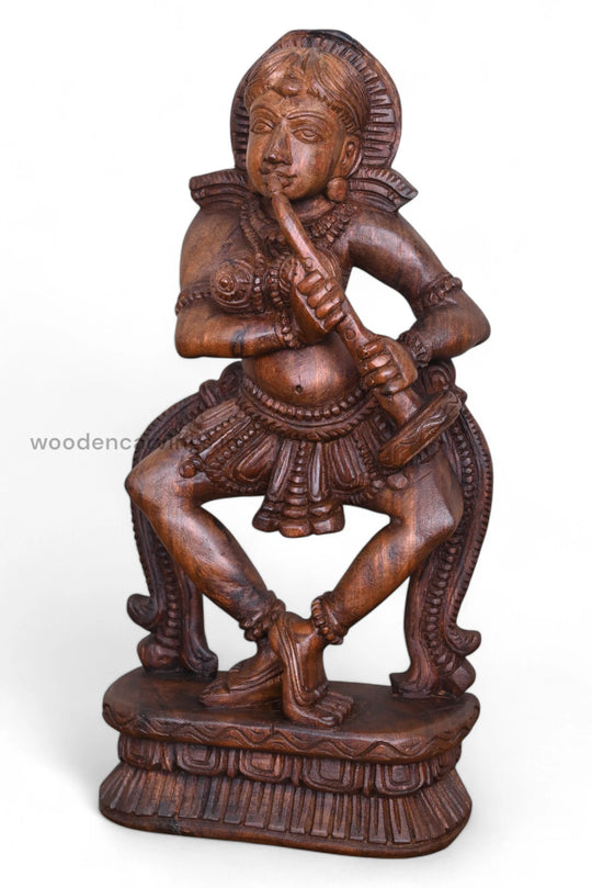 Stunning Lady Playing With Shehnai Detaily Handcrafted Fine Finishing Wooden Home Decor Sculpture 19"