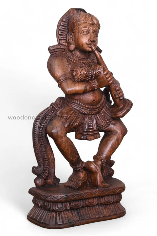 Stunning Lady Playing With Shehnai Detaily Handcrafted Fine Finishing Wooden Home Decor Sculpture 19"