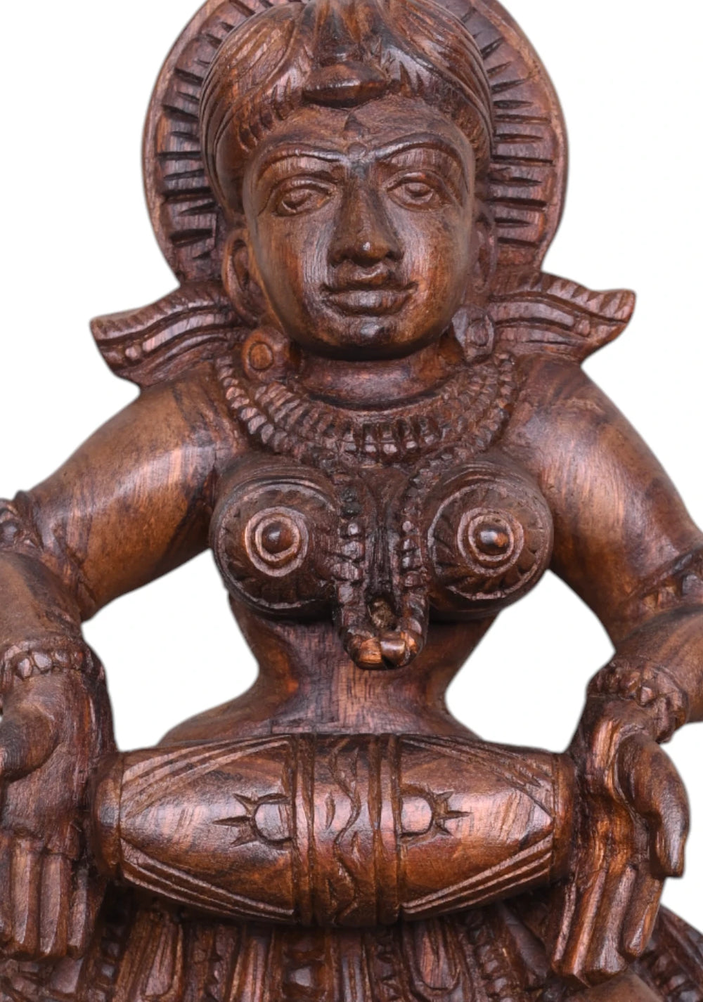 Amazing Art Work of Apsara Holding Dholak Decorative Wooden Wax Brown Finishing Sculpture 19"