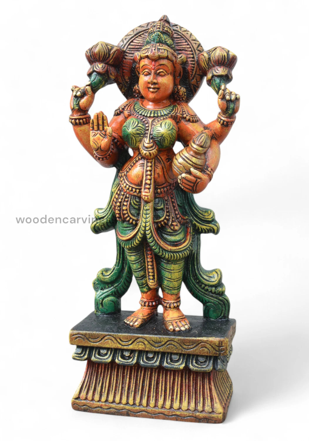 Standing Goddess MahaLakshmi wooden statue WC2249 (4)