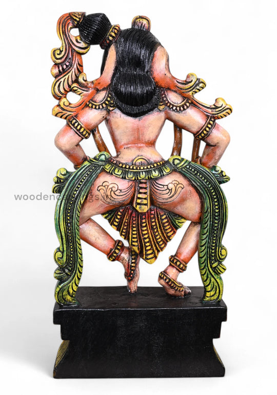 Wooden  Apsara Holding Tabla Standing Sculpture WC3697 (6)