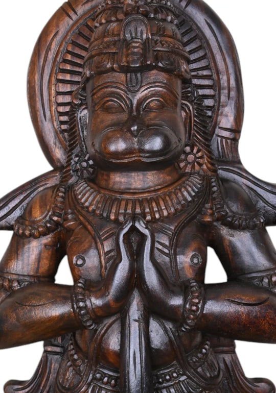 Standing Hanuman Namsthe Wooden Sculpture WC3863 (4)