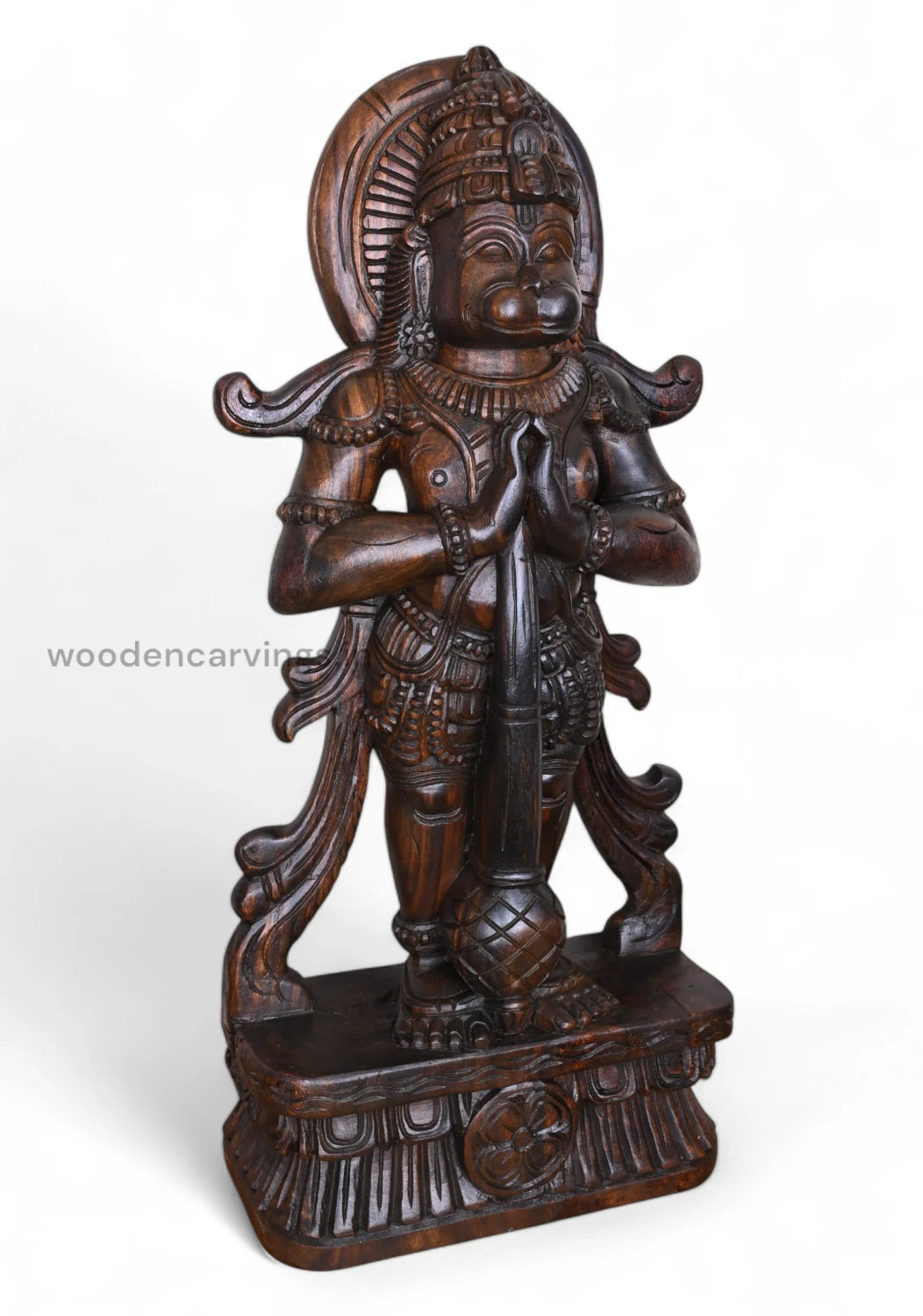 Standing Hanuman Namsthe Wooden Sculpture 37" WC3863 (3)