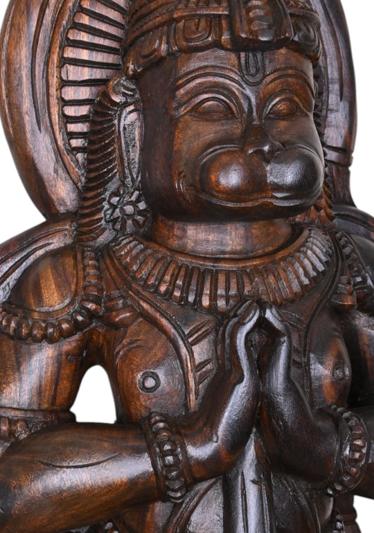 Standing Hanuman Saying Namsthe Wooden Sculpture WC3863 (5)