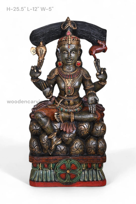 Wooden Lord Shiva Sitting on Stone Sculpture WC3980 (1)