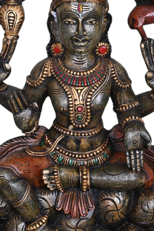 Wooden Lord Shiva Sitting on Stone Sculpture WC3980 (5)