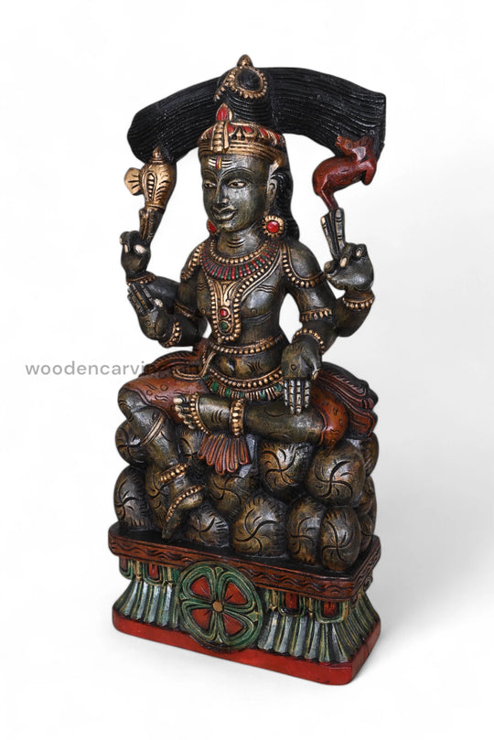 Wooden Lord Shiva Sitting on Stone Sculpture WC3980 (2)