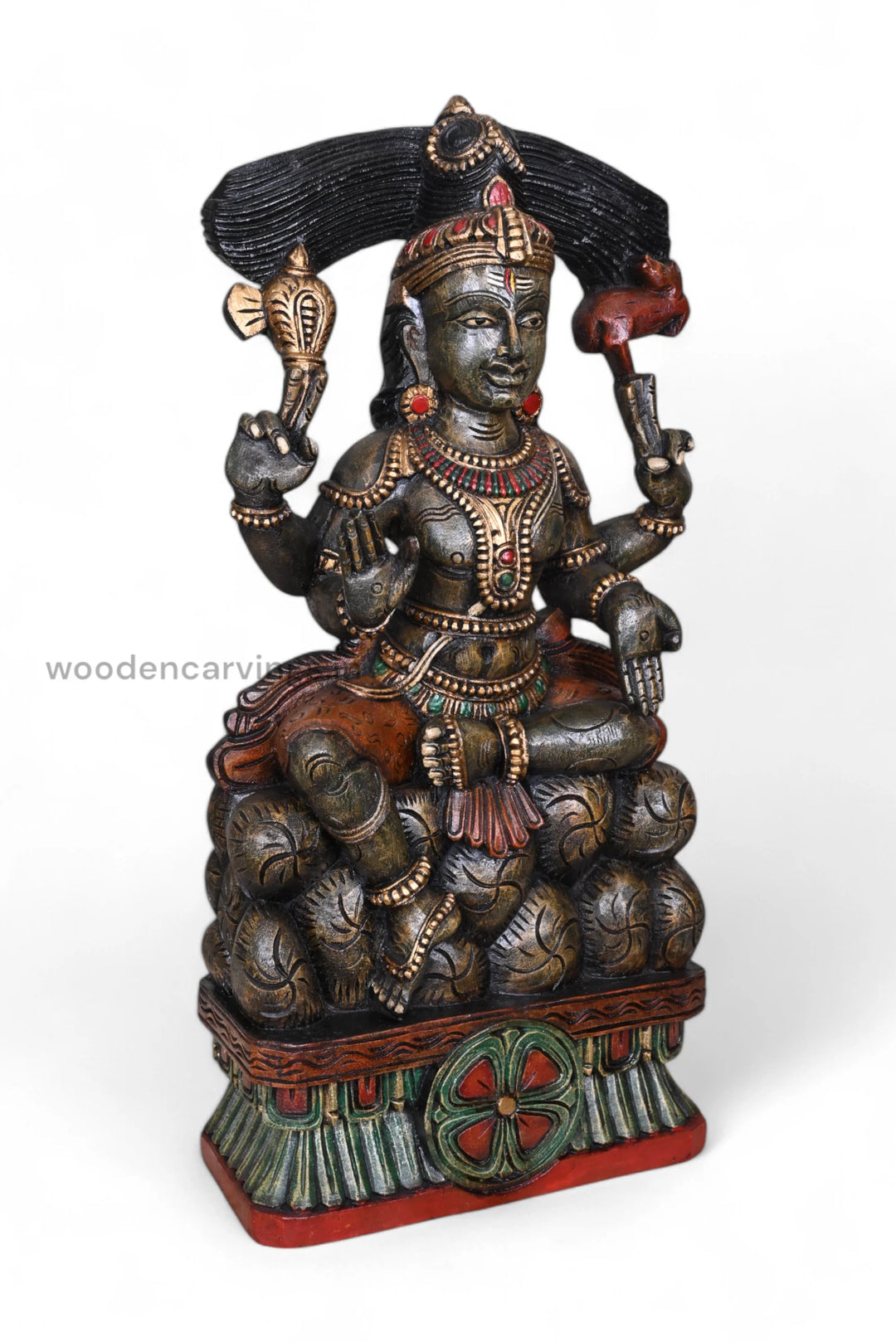 Wooden Lord Shiva Sitting on Stone Sculpture WC3980 (3)