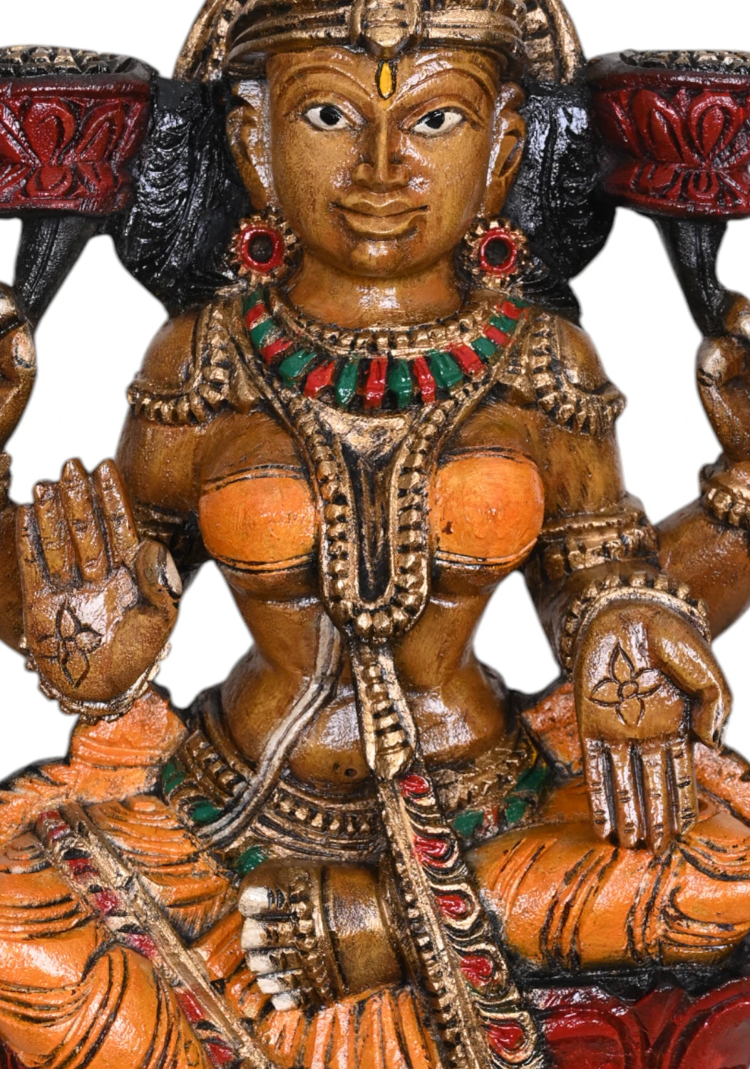 Mahalakshmi Blessing on Lotus Wooden Blessing Sculpture 24" WC3990 (2)