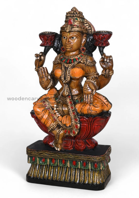 Mahalakshmi Blessing on Lotus Wooden Blessing Sculpture 24" WC3990 (3)