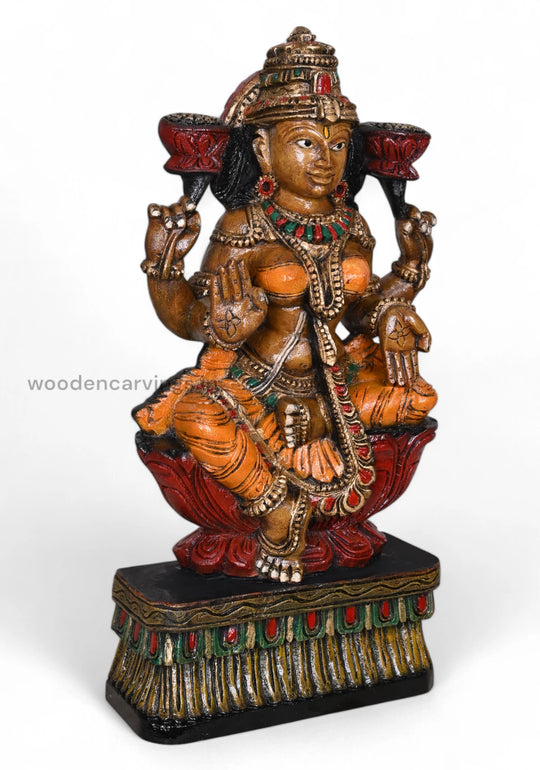 Mahalakshmi Blessing on Lotus Wooden Blessing Sculpture 24" WC3990 (4)