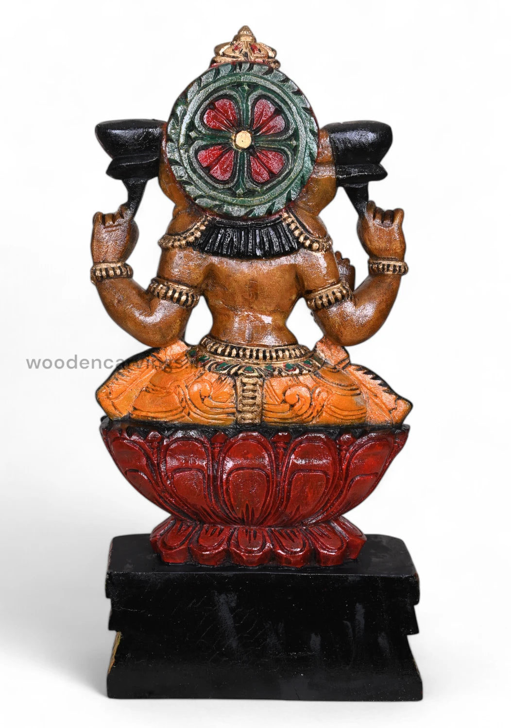 Mahalakshmi Blessing on Lotus Wooden Blessing Sculpture 24" WC3990 (5)