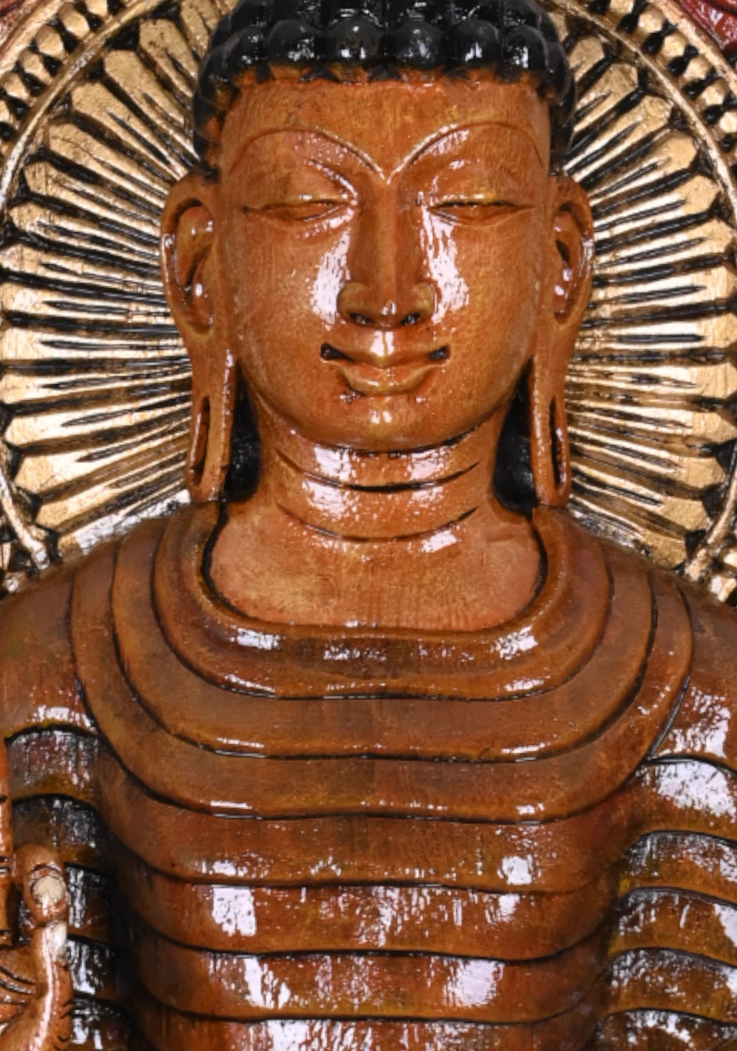 Gauthama Buddha Standing Light Weight Wall Hanging Detaily Carved Coloured Wooden Handcrafted Sculpture 36"