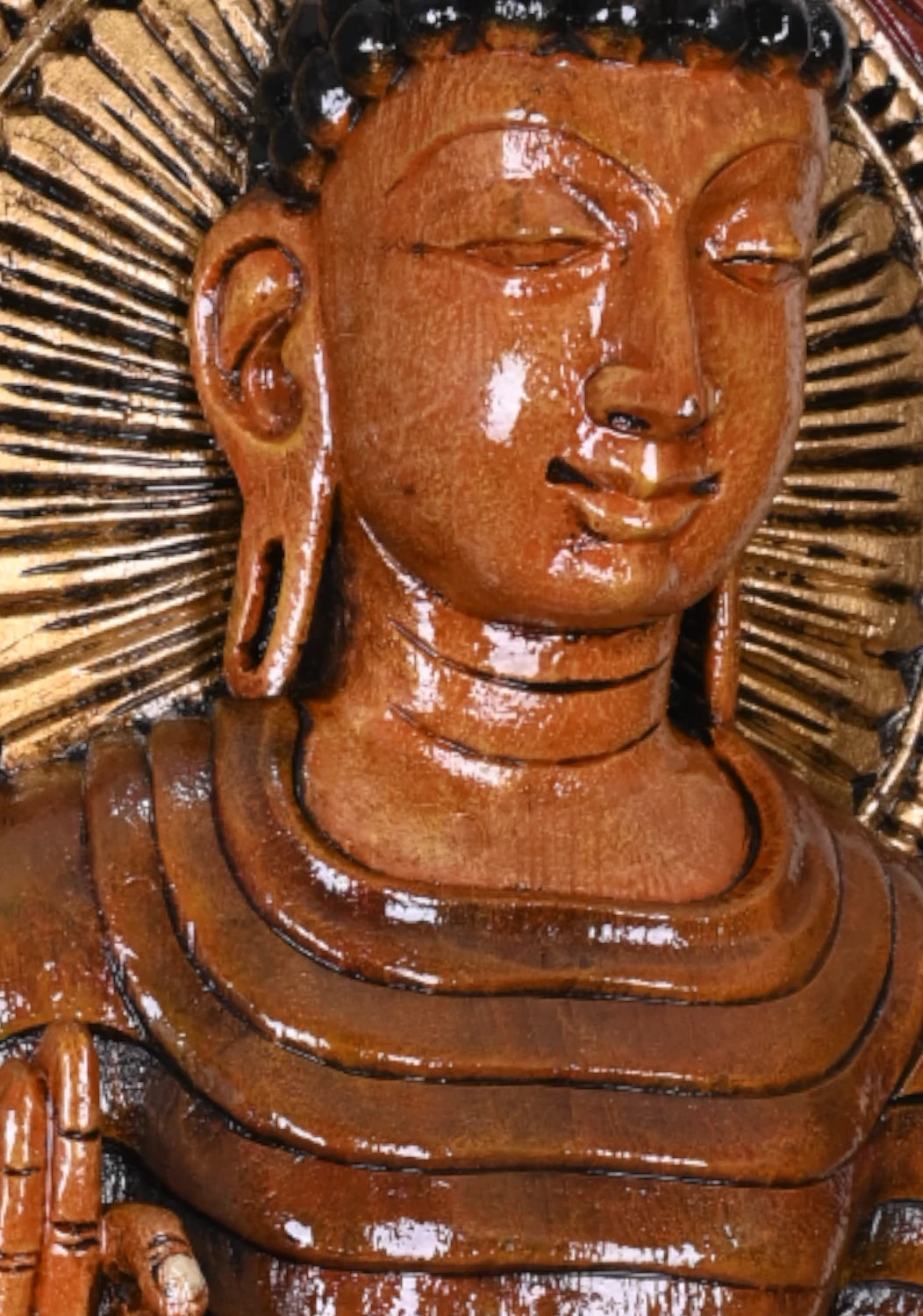 Gauthama Buddha Standing Light Weight Wall Hanging Detaily Carved Coloured Wooden Handcrafted Sculpture 36"