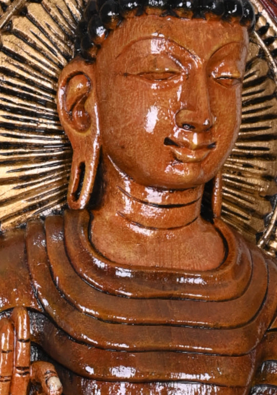 Gauthama Buddha Standing Light Weight Wall Hanging Detaily Carved Coloured Wooden Handcrafted Sculpture 36"