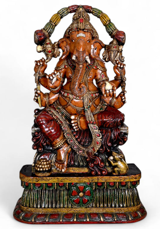 Mushak Bhagawan Kshatriya Ganapathy Having Six Arms Beautiful Home Decoration Garland Design Sculpture 47"