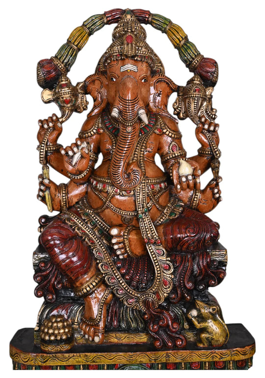 Mushak Bhagawan Kshatriya Ganapathy Having Six Arms Beautiful Home Decoration Garland Design Sculpture 47"