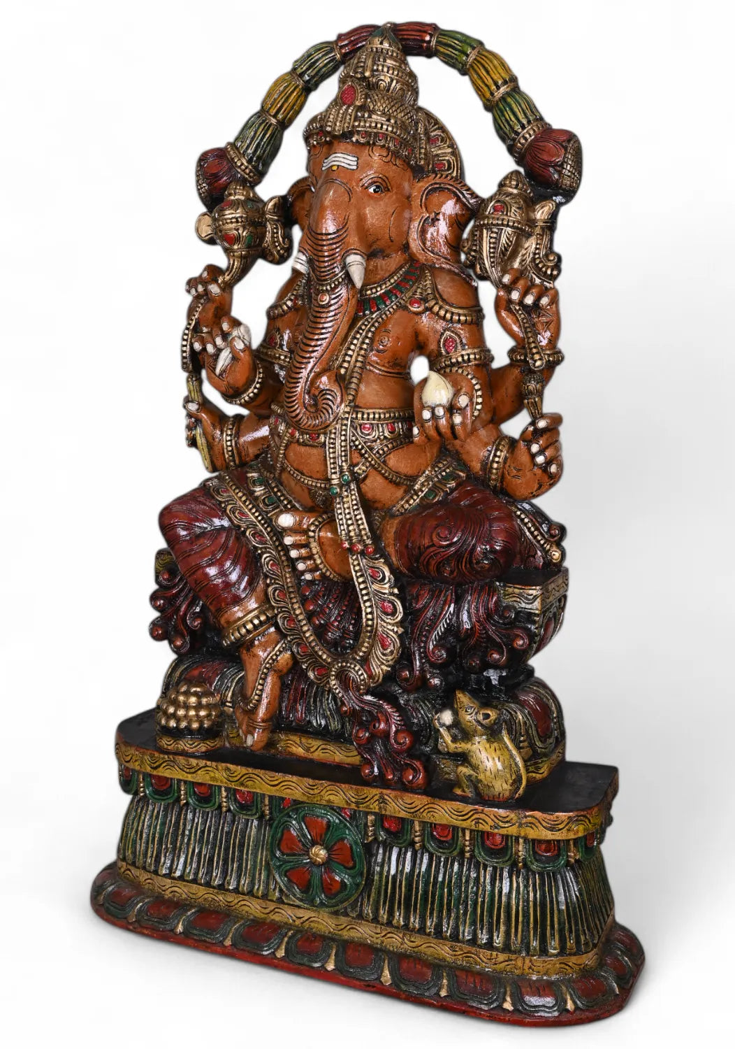 Mushak Bhagawan Kshatriya Ganapathy Having Six Arms Beautiful Home Decoration Garland Design Sculpture 47"