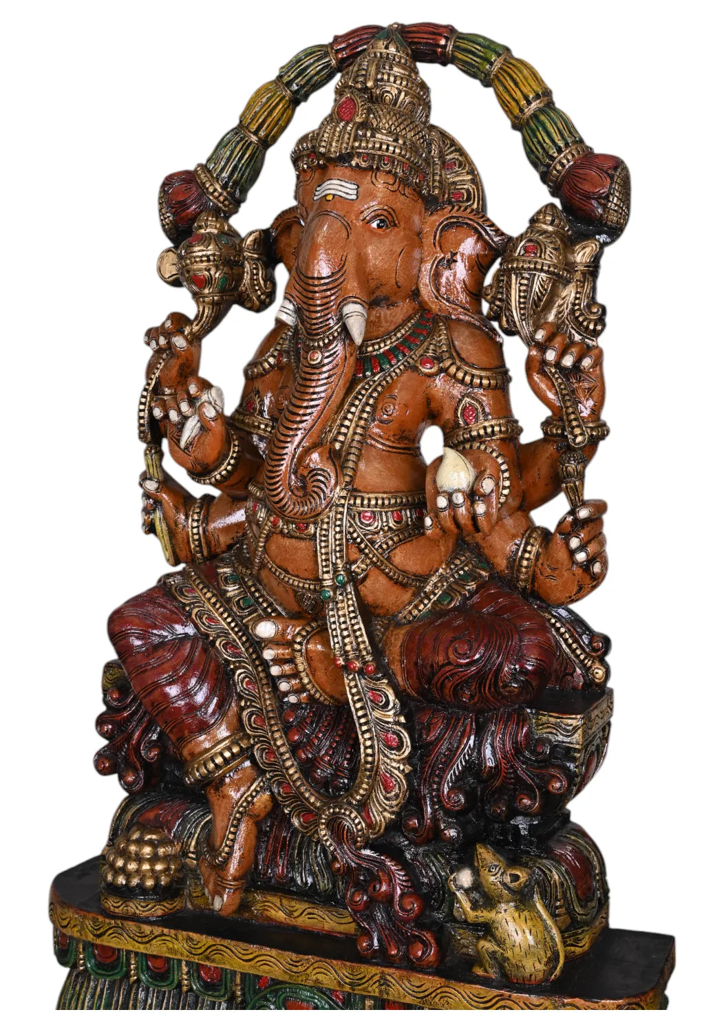 Mushak Bhagawan Kshatriya Ganapathy Having Six Arms Beautiful Home Decoration Garland Design Sculpture 47"