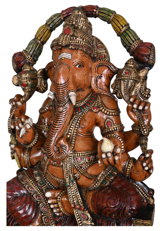 Mushak Bhagawan Kshatriya Ganapathy Having Six Arms Beautiful Home Decoration Garland Design Sculpture 47"