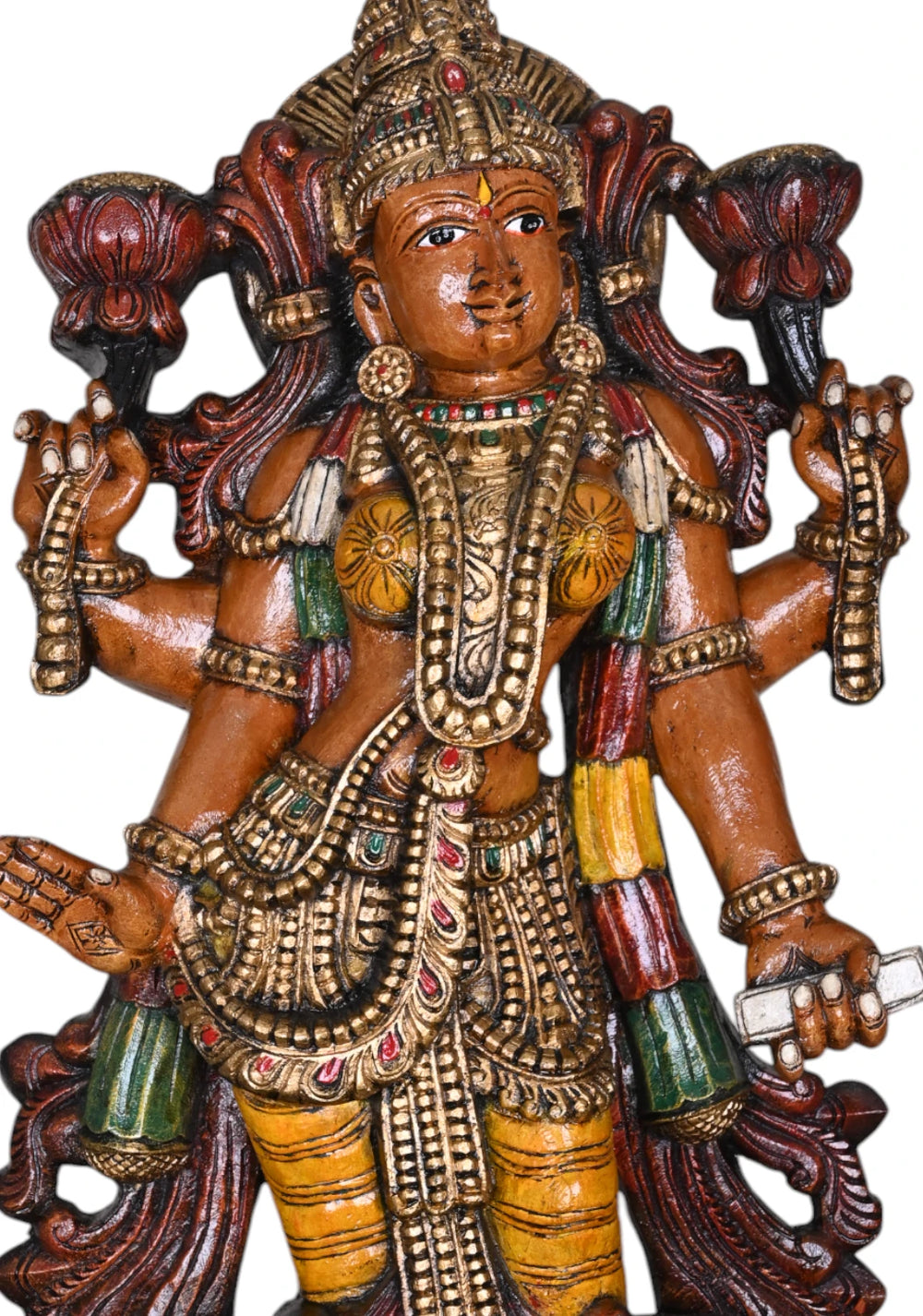 Wooden Standing mahalakshmi on Lotus Sculpture (2)