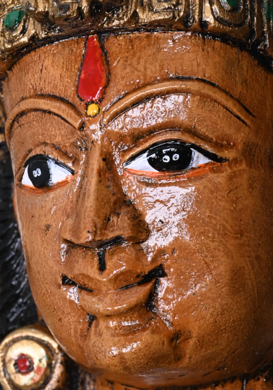 Wooden Saraswathi Statue With Veena and Hamsa Bird (8)