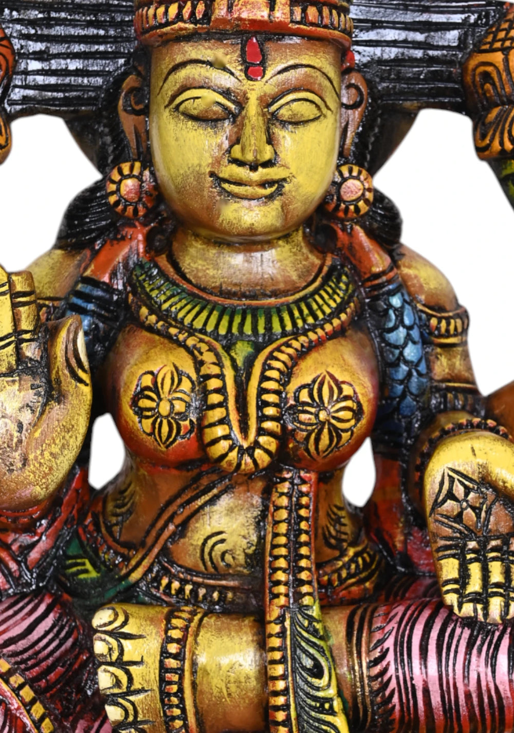 Goddess Narayani Shri Mahalakshmi  Wooden Sculpture 24.5"