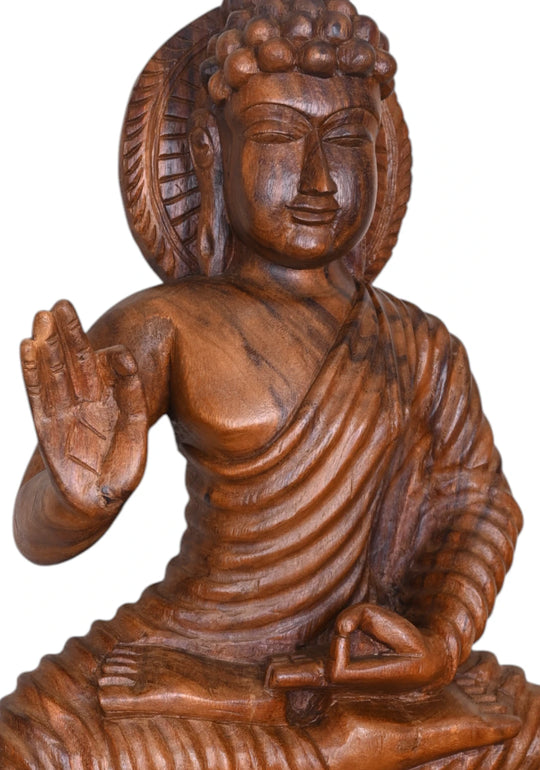 Wooden Gauthama Buddha Sitting on Lotus with Vitarka Mudra Sculpture WC4197 (5) 