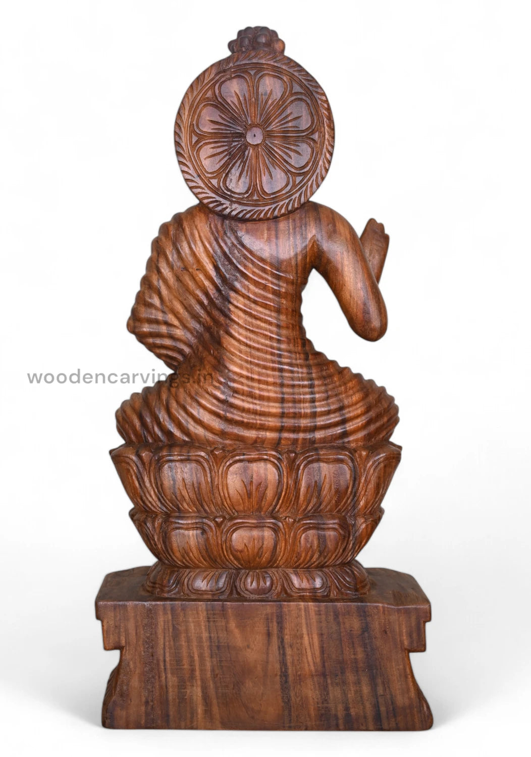 Wooden Gauthama Buddha Sitting on Lotus with Vitarka Mudra Sculpture WC4197 (6)