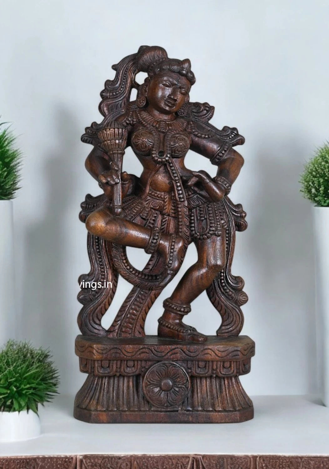 Standing Beauty Apsara Holding Lotus Petal Sculpture 25"