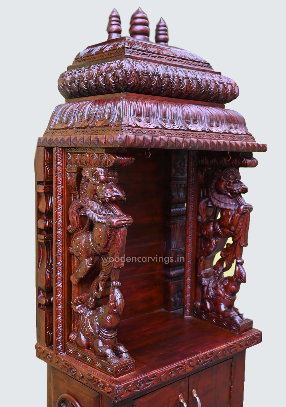 Decorative Beautiful Pooja Mandapam Carved With Standing Paired Polished Yaazhi ArtWork Sculpture 57"