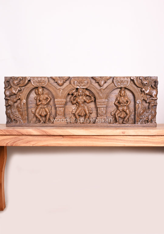 Special Art Work of Three Gorgeous Apsaras Holding Tabla, Deer, Jing-Juck Horizontal Wall Panel 36"