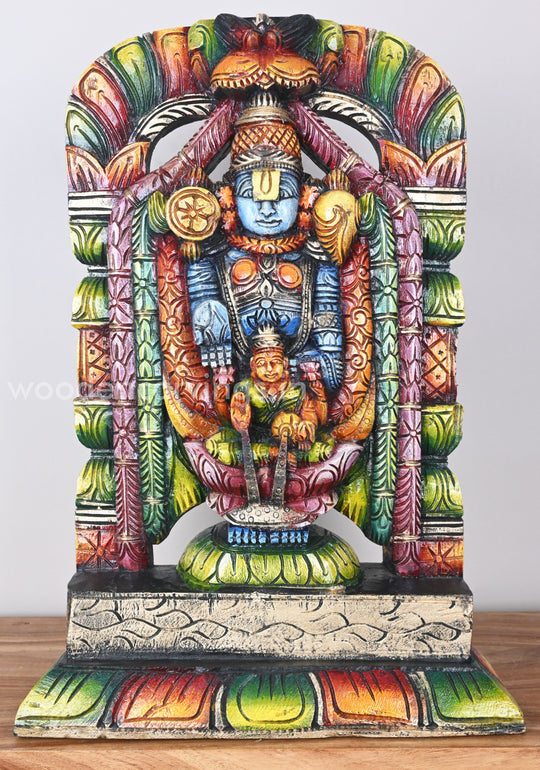 Multicoloured Venkateshwara Balaji with Goddess Lakshmi Wooden Sculpture 22"