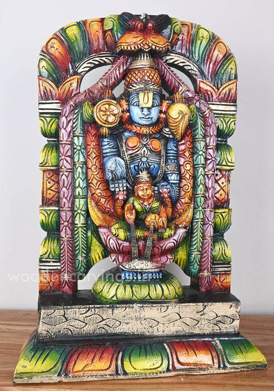 Multicoloured Venkateshwara Balaji with Goddess Lakshmi Wooden Sculpture 22"