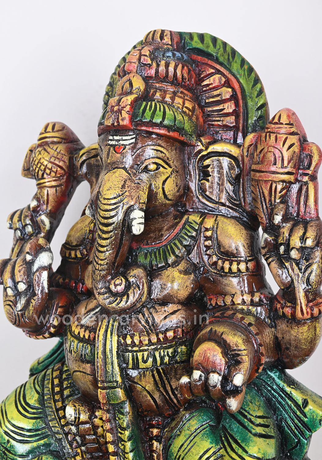 Classic Mild Coloured Painting Ganesha on Orange Lotus Wooden Sculpture 25"