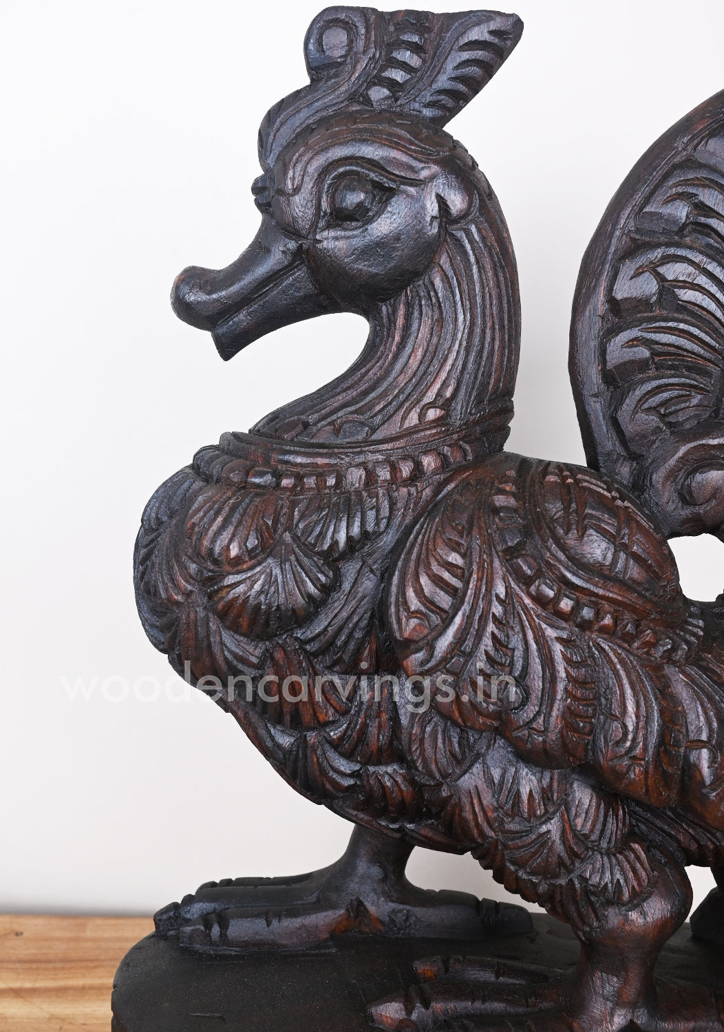 Showpiece of Briskly Standing Hamsa Bird (Annapakshi) Dark Brown Finishing Sculpture 19"