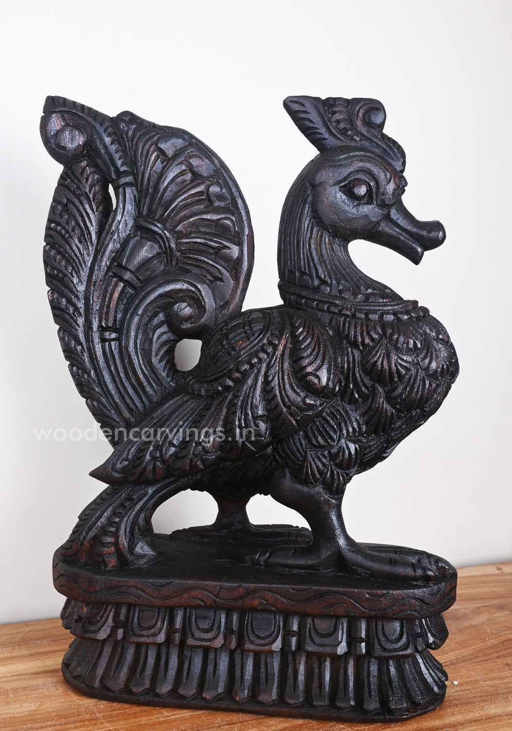 Showpiece of Briskly Standing Hamsa Bird (Annapakshi) Dark Brown Finishing Sculpture 19"