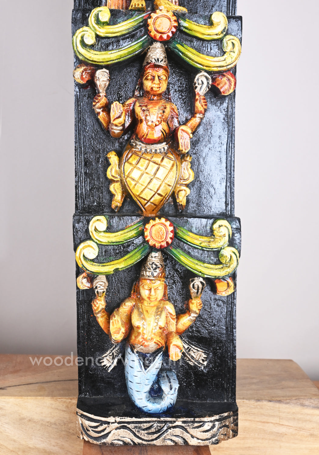 Unique and Elegant Vertical Mahavishnu Dasavatar Wooden Coloured Wall Panel 36"