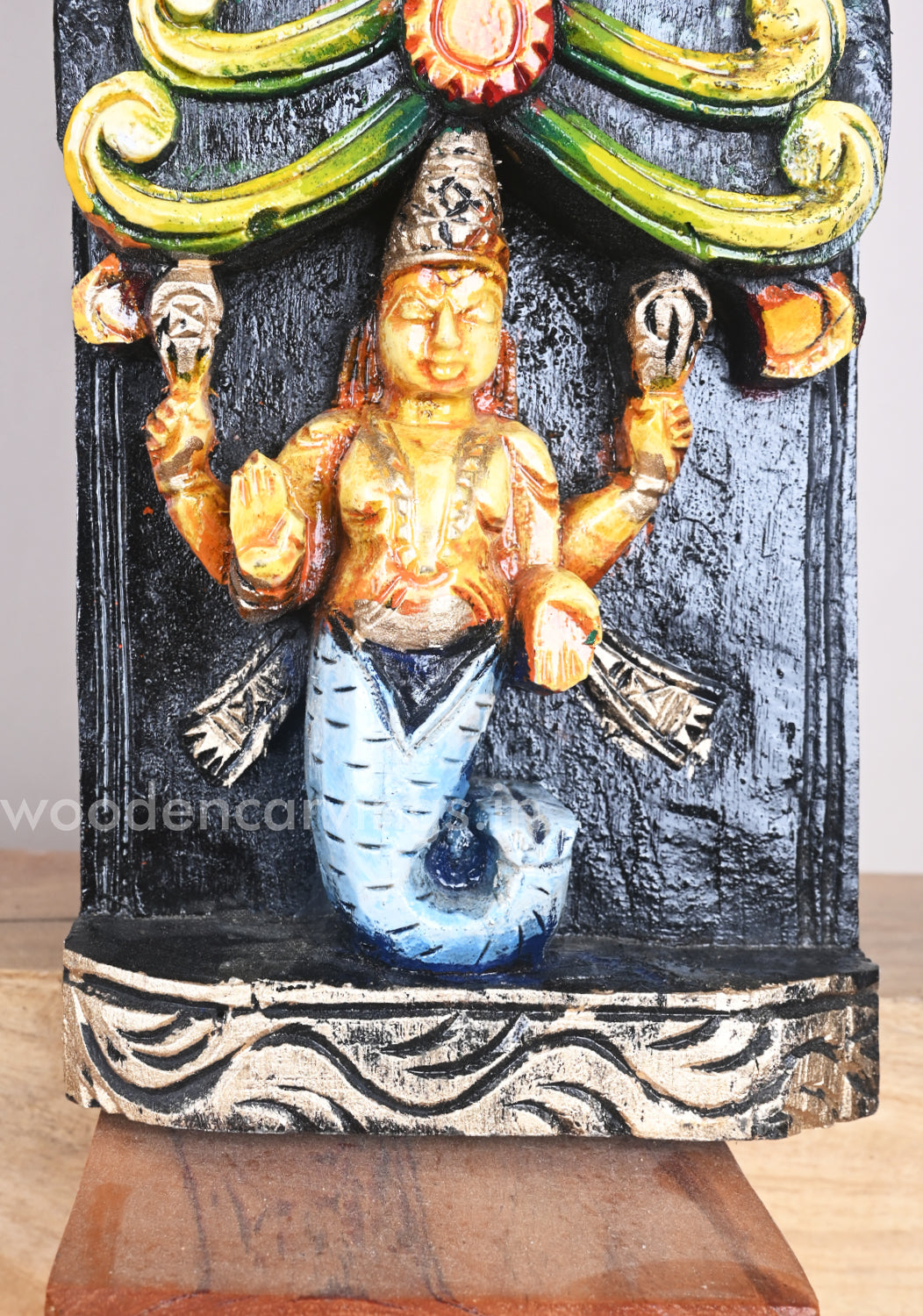 Unique and Elegant Vertical Mahavishnu Dasavatar Wooden Coloured Wall Panel 36"