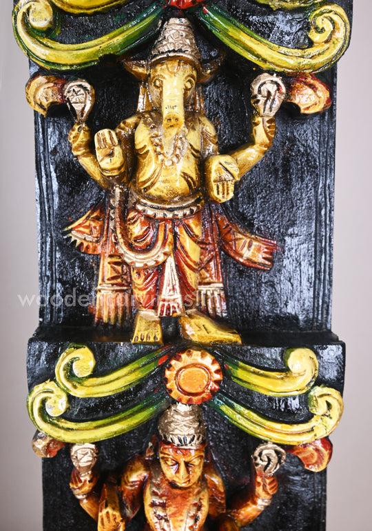 Unique and Elegant Vertical Mahavishnu Dasavatar Wooden Coloured Wall Panel 36"