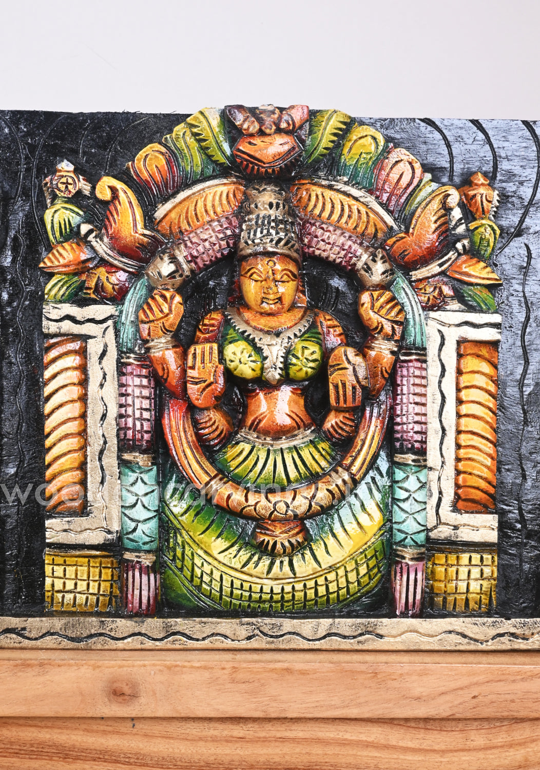 Horizontal Lord Balaji with Lakshmi and Padmavathi Multicoloured Wall Panel 48"