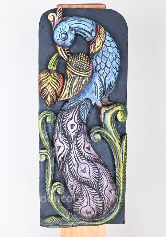 Beauty of Blue Standing Peacock Vertical Multicoloured Wall Panel 19"