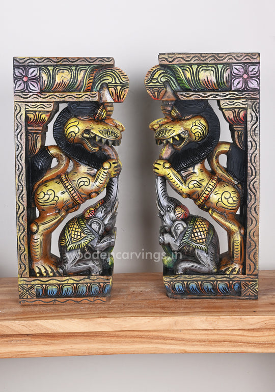 Floral design Yaazhi with Elephant Door Decor Multicoloured Wall Brackets 24"