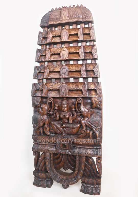 Kavadi of Gorgeous Gaja Lakshmi Seated on Lotus Wooden Wall Mount 49"