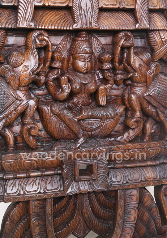 Kavadi of Gorgeous Gaja Lakshmi Seated on Lotus Wooden Wall Mount 49"