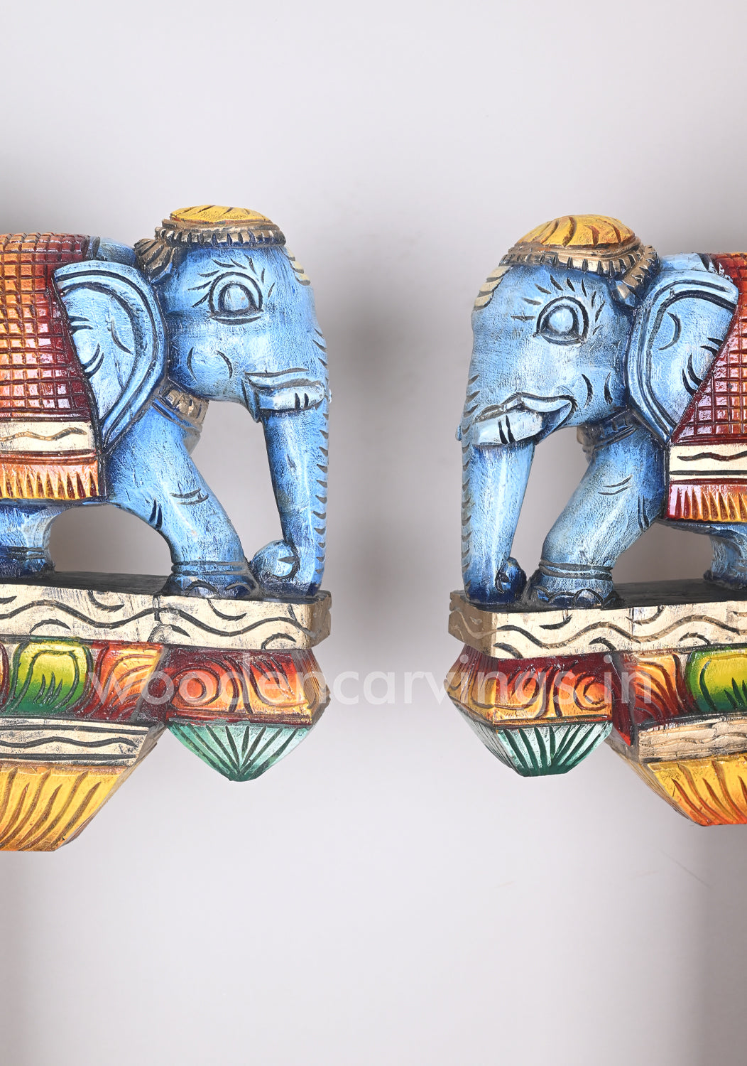 Preety Blue Coloured Elephant Door Decor Wooden Wall Brackets 12"