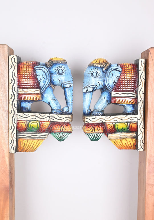 Preety Blue Coloured Elephant Door Decor Wooden Wall Brackets 12"