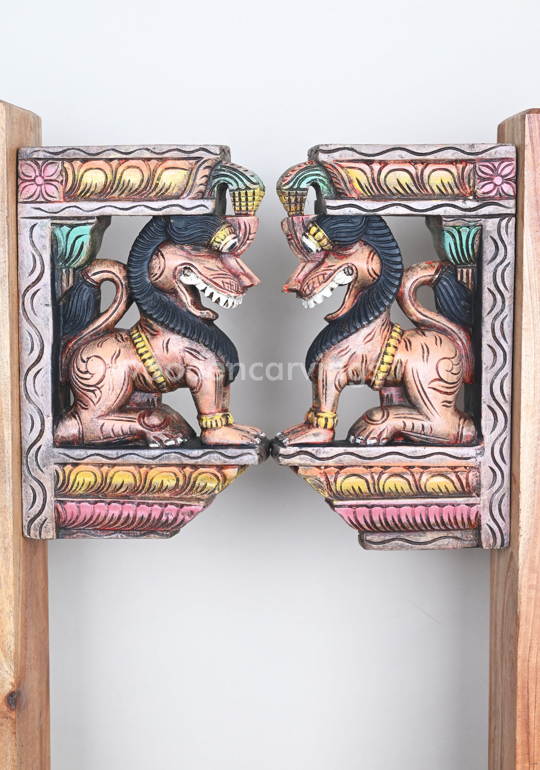 Detail Handmade Work of Ancient Animal Yaazhi Paired Wooden Wall Brackets 12"